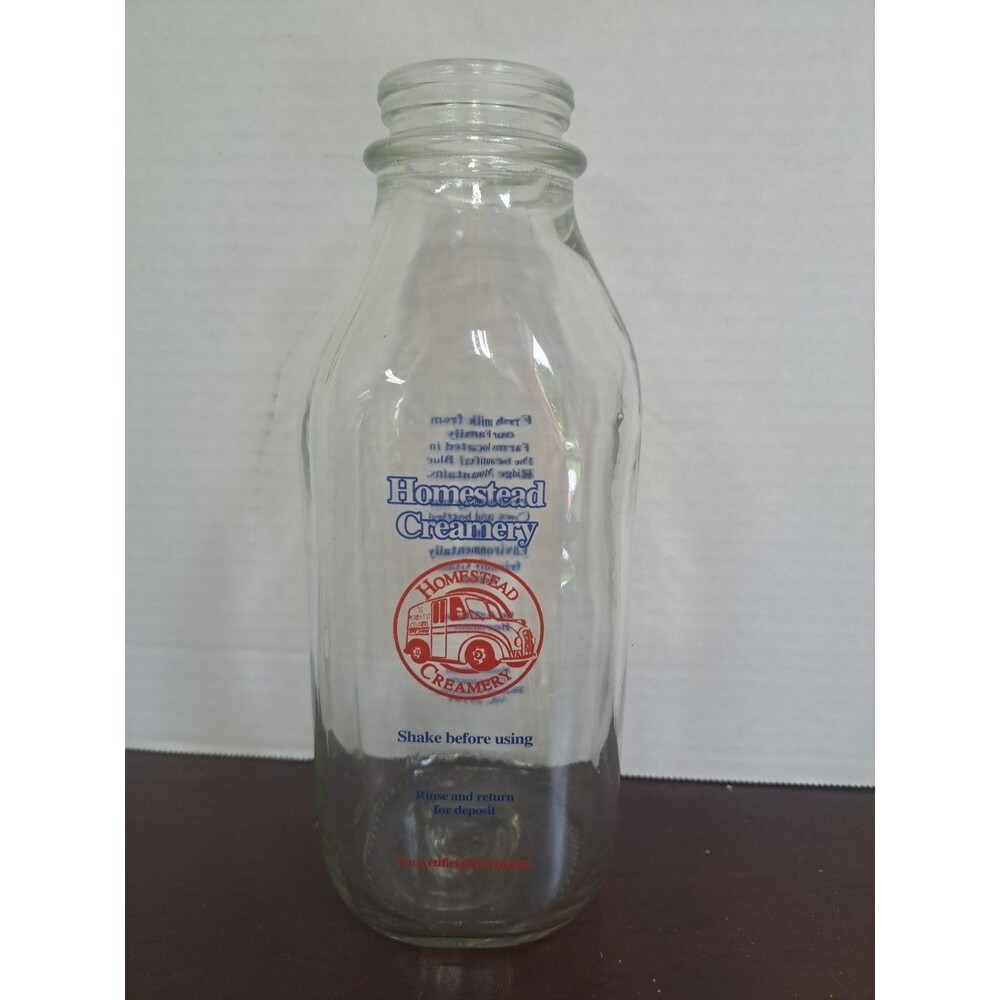 Vintage Glass Homestead Creamert Burnt Chimney Virginia 1 Quart Milk Bottle